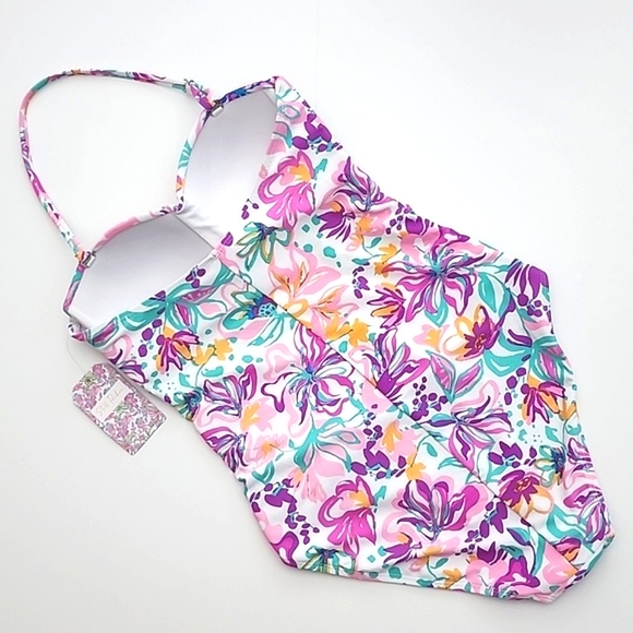 NWT Stella Parker Women's One Piece Halter Swimsuit Abstract Floral Pink Size M - Picture 2 of 9